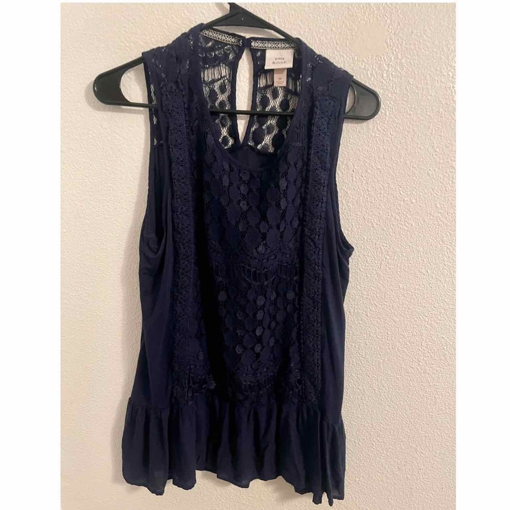 KNOX ROSE NAVY FLOWY TANK WITH LACE DETAIL